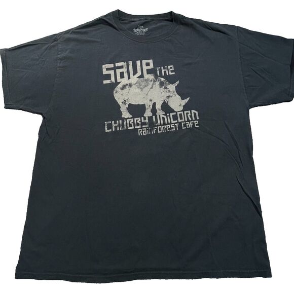 Rainforest Cafe Shirt Mens XL Save The Chubby Unicorn Rhinoceros Souvenir Black - Picture 1 of 8